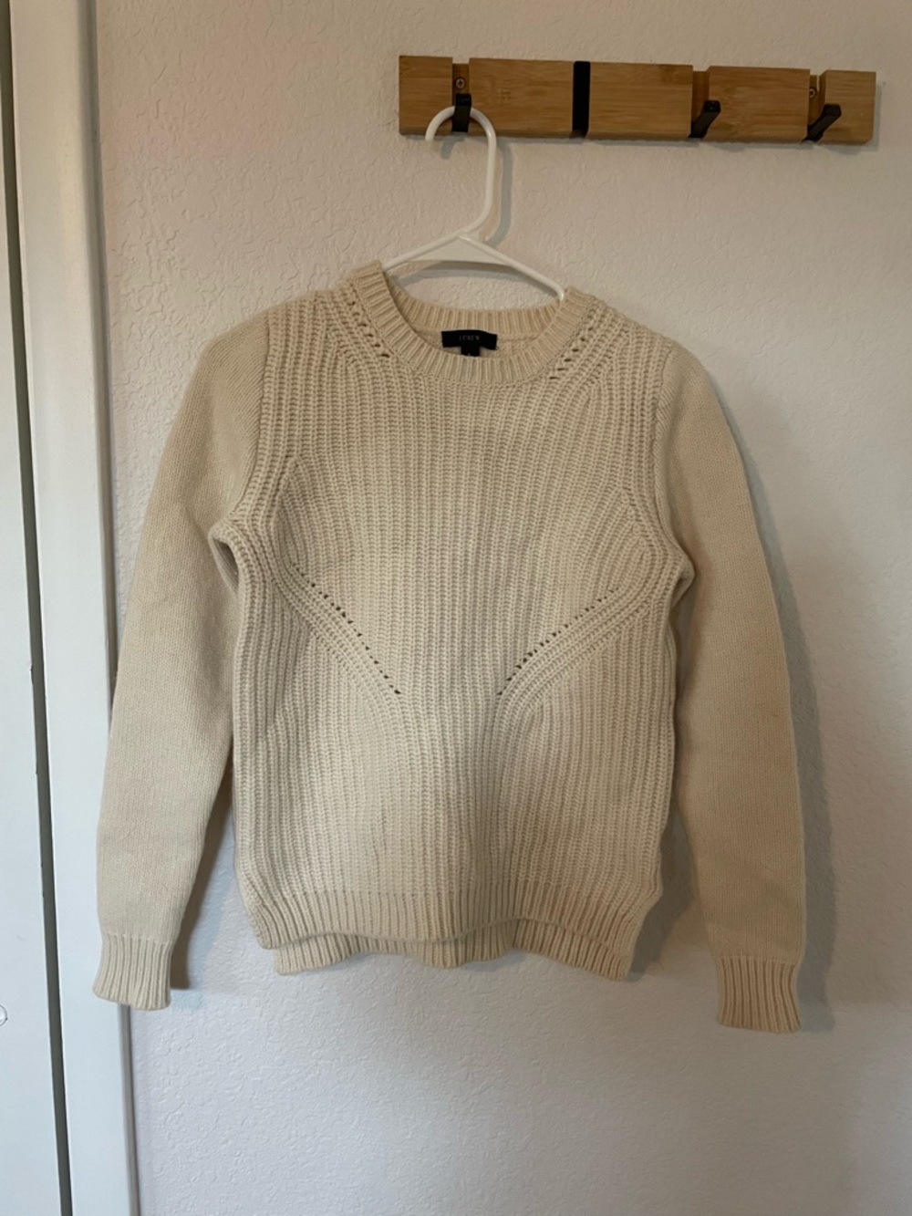J. Crew Cream Ribbed 100% Wool Crewneck Sweater
